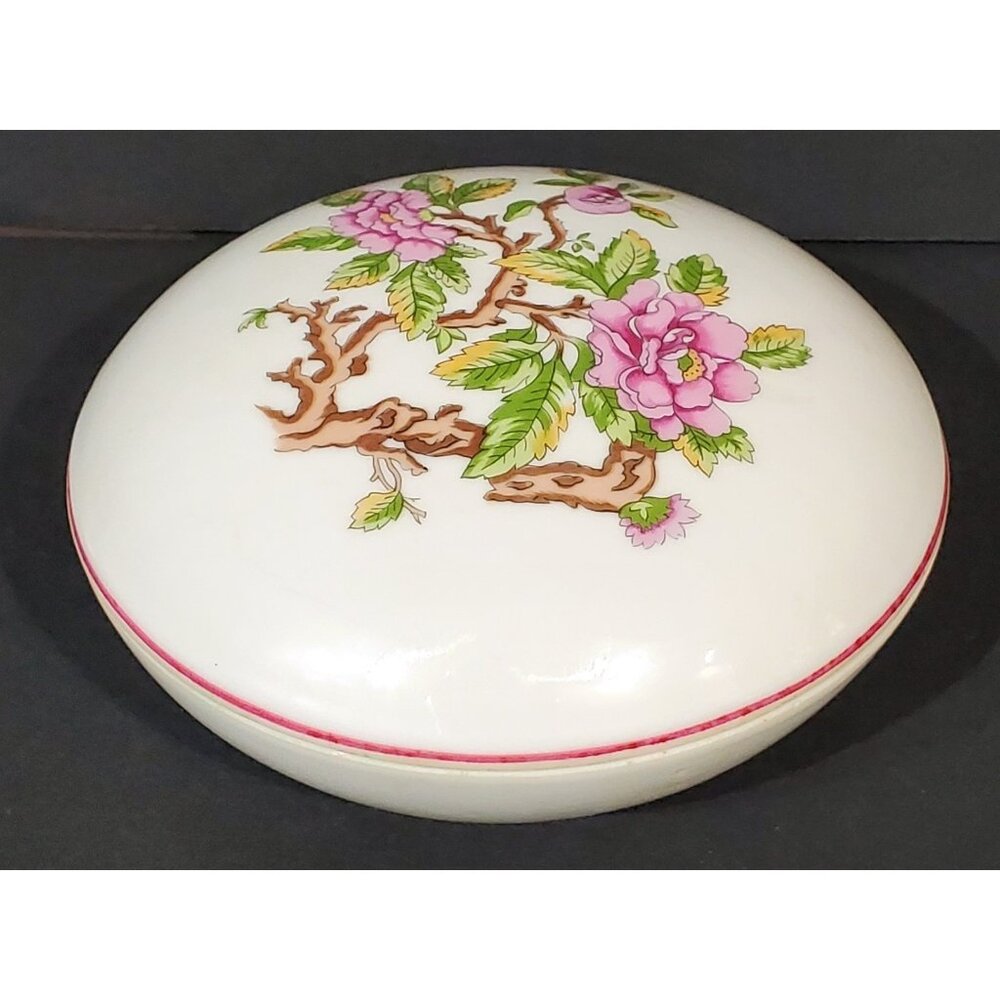 Elizabeth Arden Japan POWDER TRINKET VANITY BOX Asian pink flowers round pot
